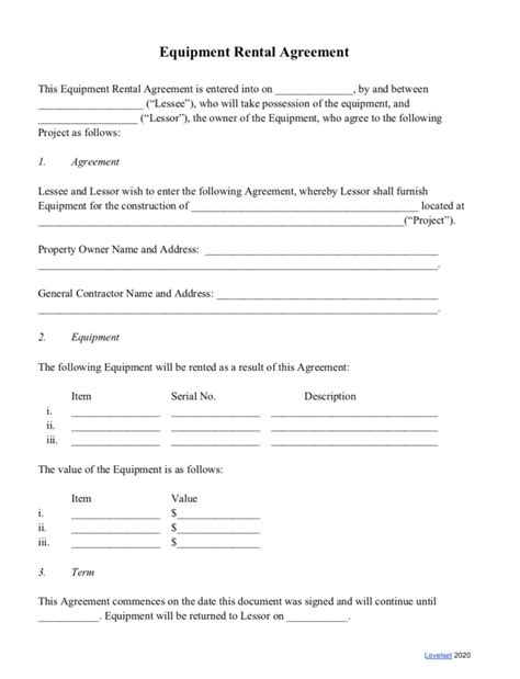 equipment rental agreement pdf